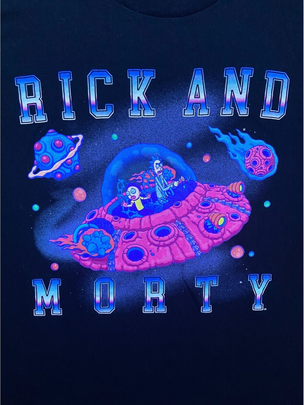 Rick and Morty New Adult T-Shirt XL Driving Pink Planet Style Spaceship in Name